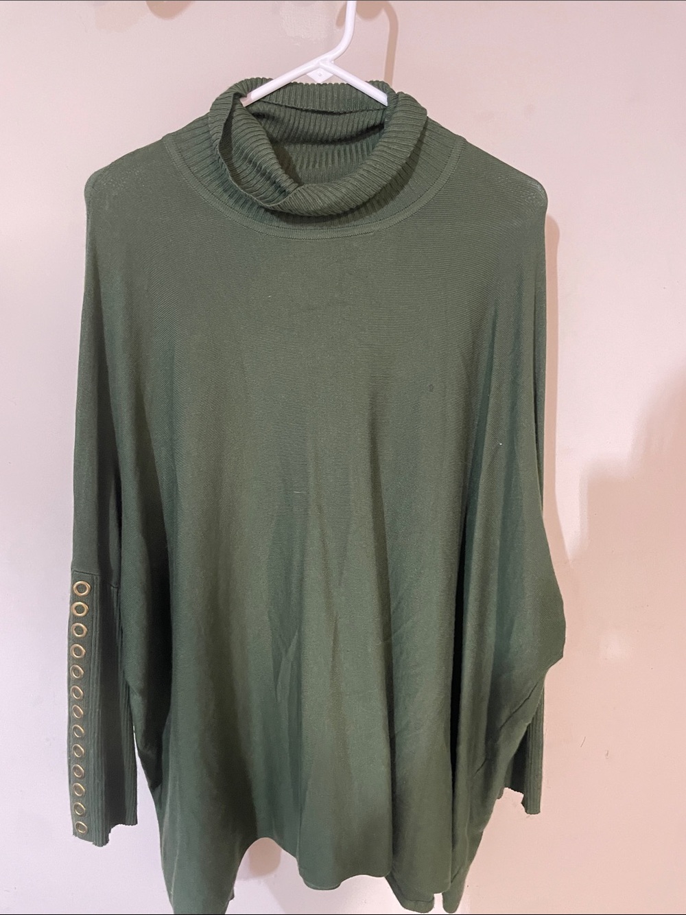 Joseph A Olive Green Turtleneck Sweater with Grommet Sleeve Detail